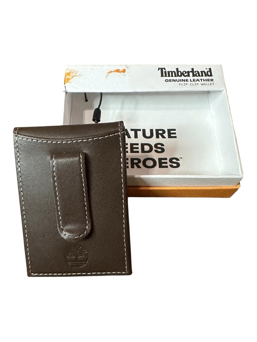 Timberland Dark Brown Genuine Leather Money Clip Wallet